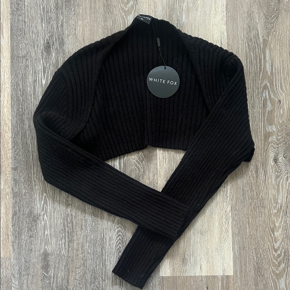 White Fox Boutique Black Ribbed Shrug